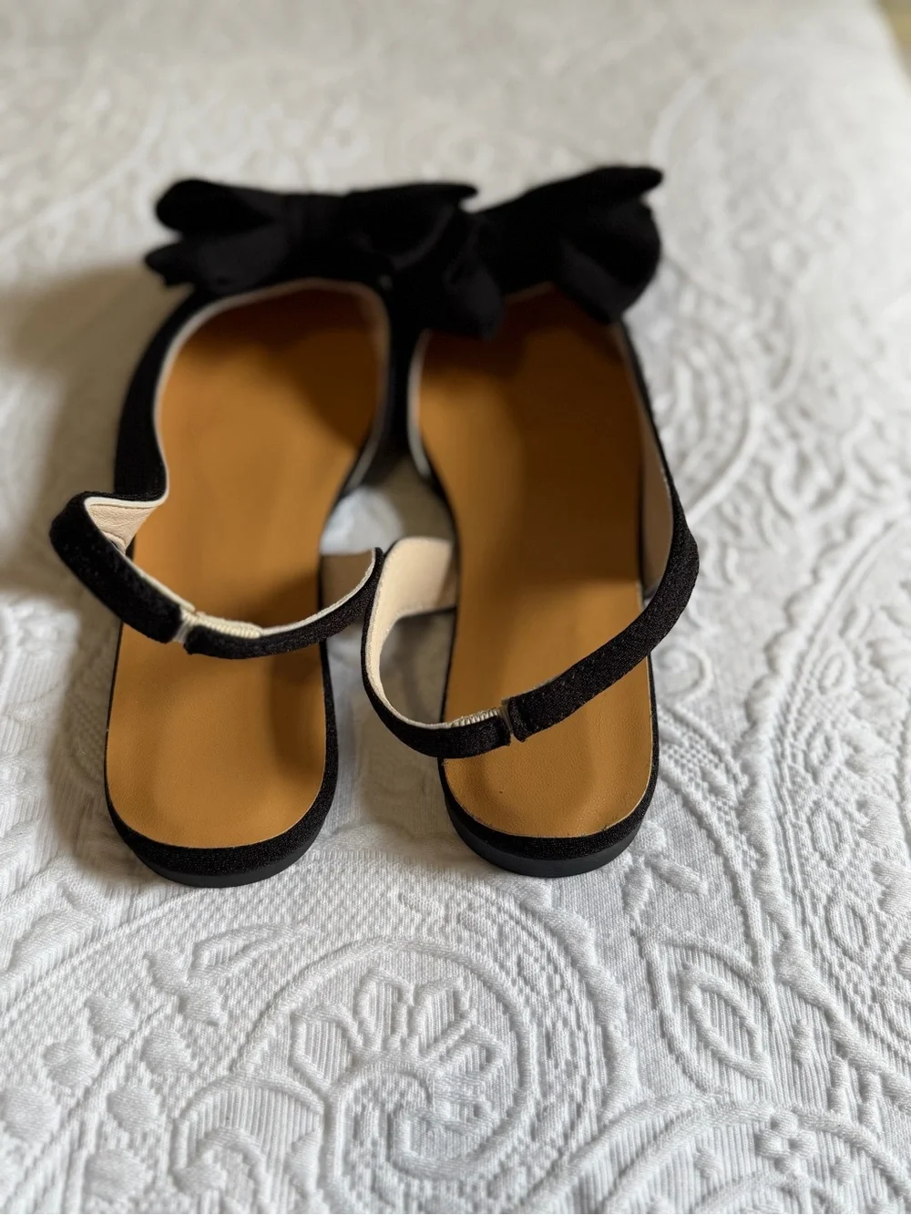 Women’s Black Slingback Flat with Decorative Bow